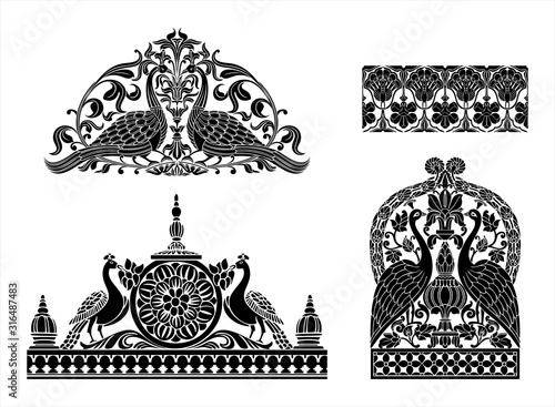 peacock motif designs, textile , Rajasthan, royal India	