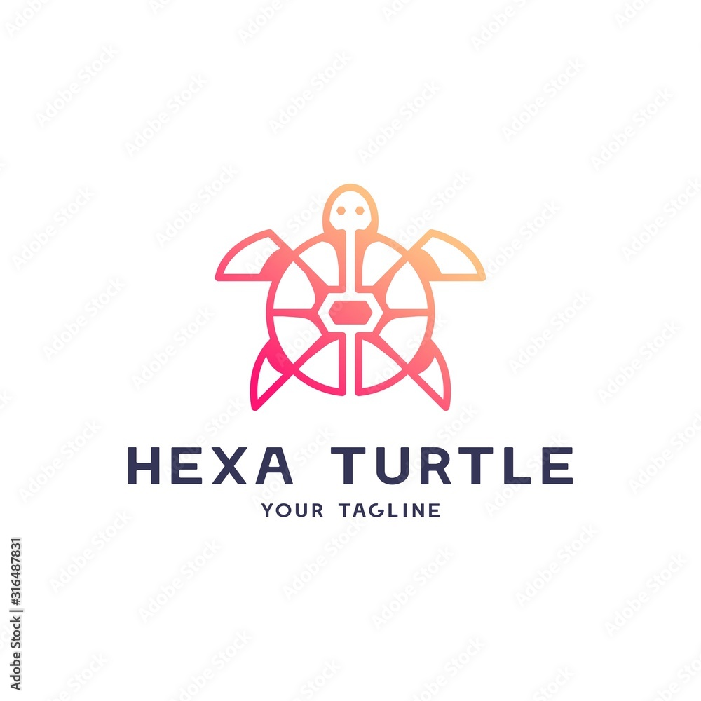 Modern Gradient Line Logo Design, Line Turtle with Hexagon and Circle Modern Gradient Line Logo Design, Line Turtle with Hexagon and Circle