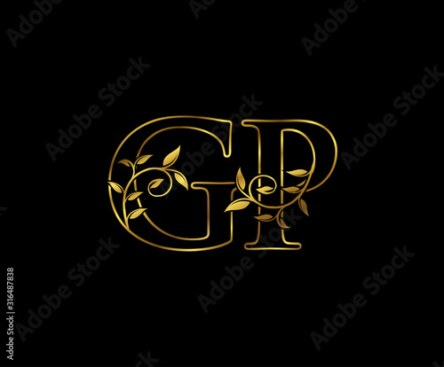 Golden G, P and GP Classy Luxury Letter Logo Icon 