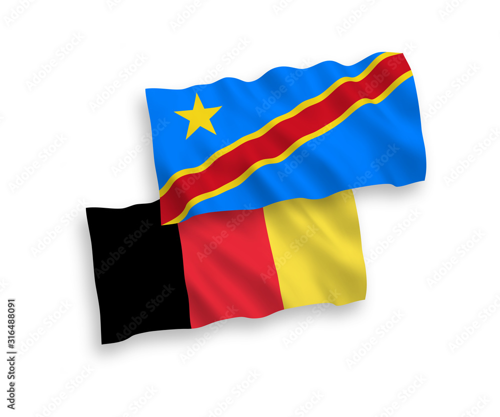 Flags of Belgium and Democratic Republic of the Congo on a white background Flags of Belgium and Democratic Republic of the Congo on a white background