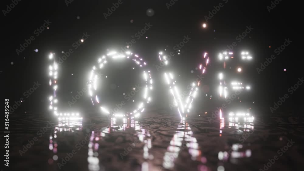 The inscription LOVE is lit with bright neon lights and shimmers. Bokeh background. 4K background. The inscription LOVE is lit with bright neon lights and shimmers. Bokeh background. 4K background.
