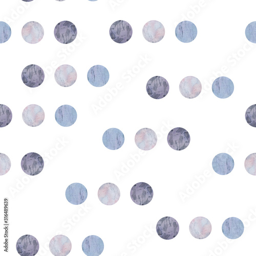 seamless watercolor hand drawn pattern on white isolated background pastel neutral grey gray lavender mauve violet pink polka dot organic soft colors abstract circles round for calm design textile