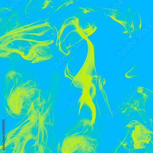 Colored smoke yellow colorful abstraction on a blue background