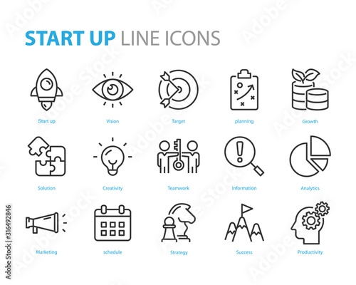 set of starup icons, business, work, success