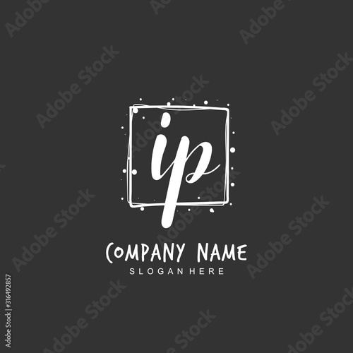 Handwritten initial letter I P IP for identity and logo. Vector logo template with handwriting and signature style.