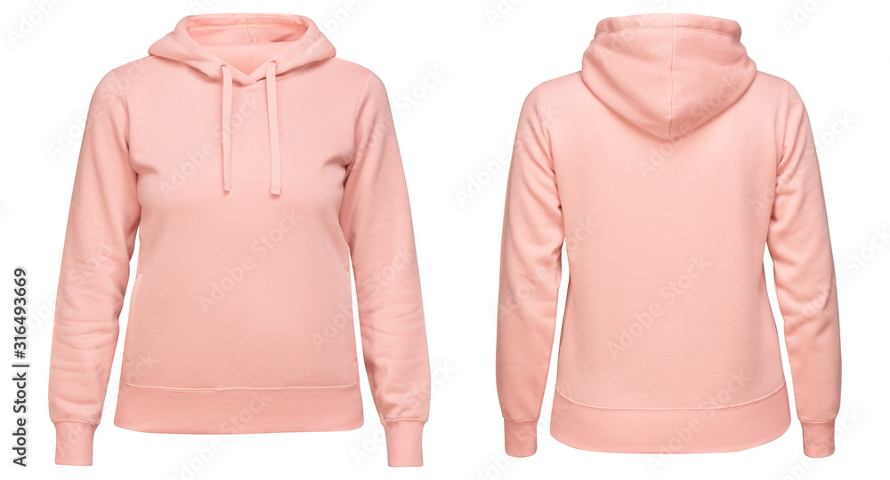 Pink female hoodie sweatshirt with long sleeve, women hoody with hood for  your design mockup for print, isolated on white background. Template sport  pullover front and back view Photos | Adobe Stock