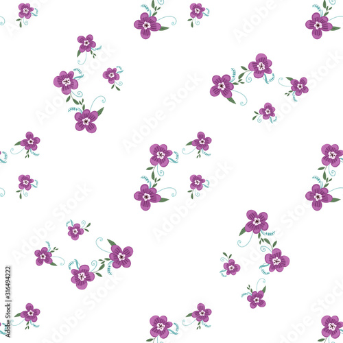 Seamless pattern with colorful hand drawn flowers. Original textile, wrapping paper, wall art surface design. Vector illustration. Floral simple minimalistic graphic design