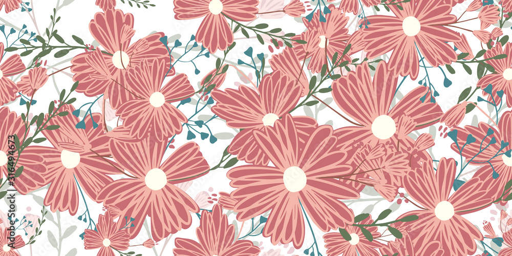 Fototapeta Fashionable cute pattern in nativel flowers. Floral seamless background for textiles, fabrics, covers, wallpapers, print, gift wrapping.