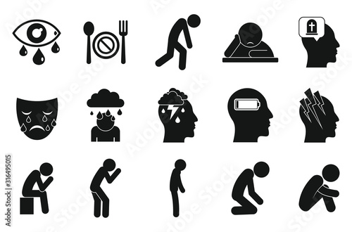 Depression icons set. Simple set of depression vector icons for web design on white background