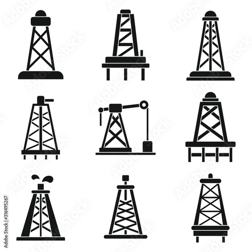 Derrick icons set. Simple set of derrick vector icons for web design on white background