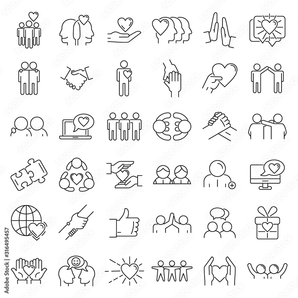 Friendship icons set. Outline set of friendship vector icons for web design isolated on white background - obrazy, fototapety, plakaty 