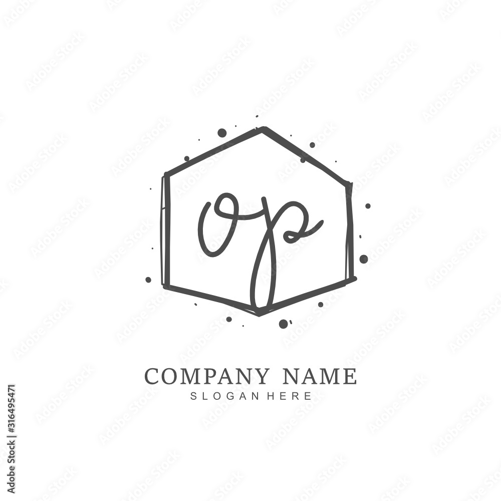 Handwritten initial letter O P OP for identity and logo. Vector logo template with handwriting and signature style.