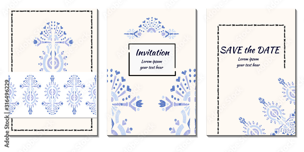 Cover royal greeting design. Modern template with ikat ornament for wedding design or greeting card any purpose