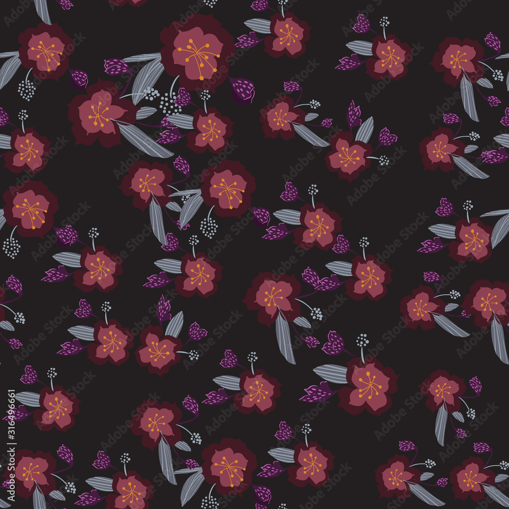Plakat Seamless pattern in small and medium flowers. Small colorful flowers. Ditsy elegant floral background. Template for fashion prints.