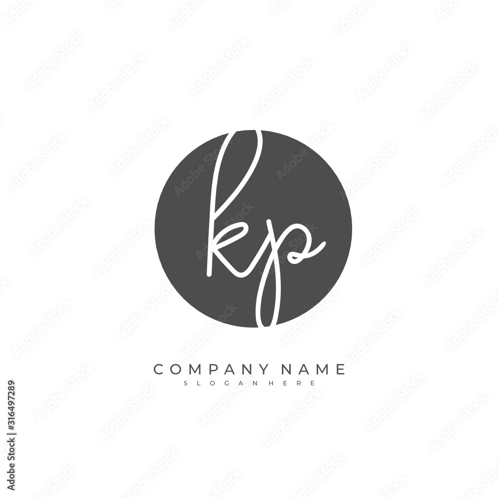 Handwritten initial letter K P KP for identity and logo. Vector logo template with handwriting and signature style.