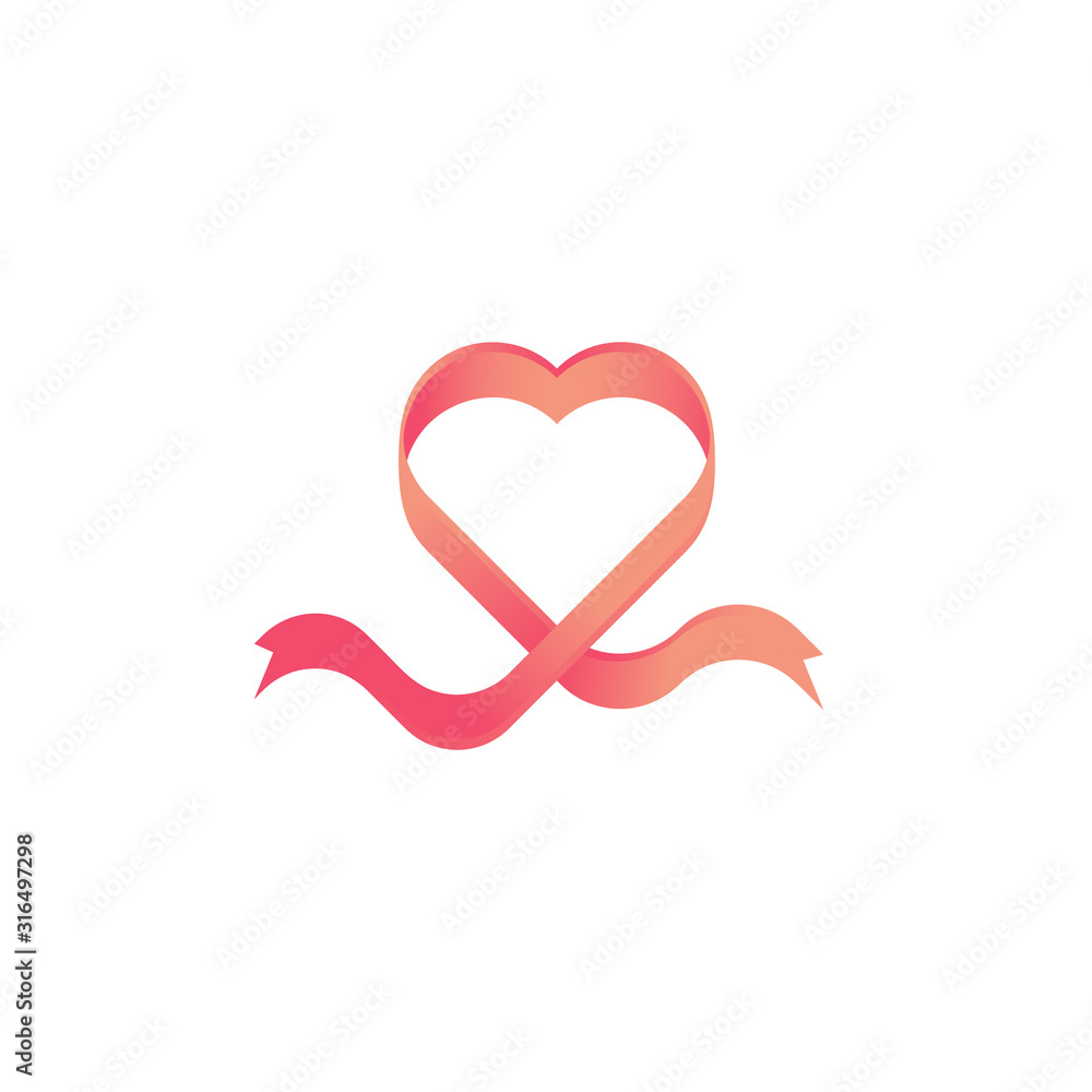 Love Heart ribbon logo icon illustration vector template. ribbons in shape of hearts for love concept, wedding or Valentine day. Vector illustration isolated on white background. 