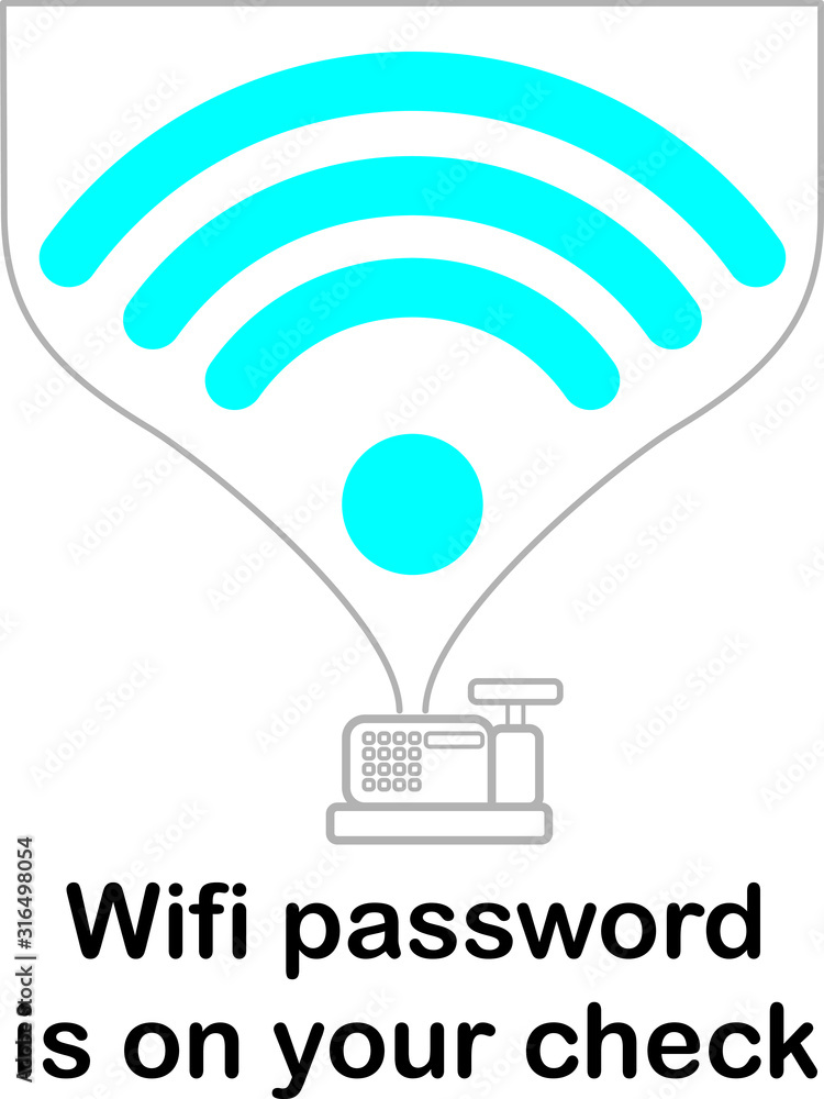 Image with the Wi-Fi sign, the cash register icon and the word Image with the Wi-Fi sign, the cash register icon and the word