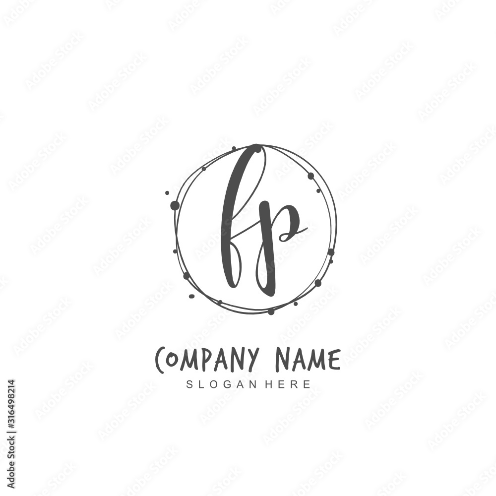 Handwritten initial letter F P FP for identity and logo. Vector logo template with handwriting and signature style.