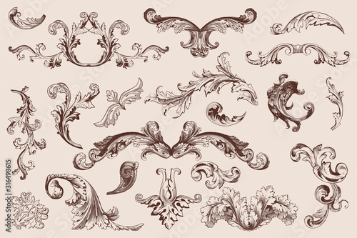 set of floral design elements
