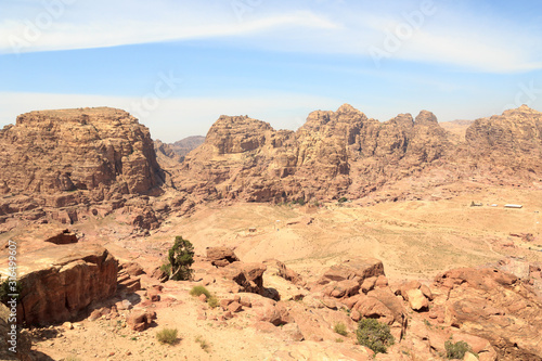 Panorama of ancient city of Petra seen from High place of sacrifice in Jordan