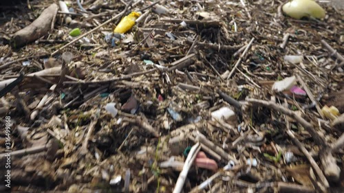 Twigs and trashes on the shoreline of Koijigahama Beach in Tahara Japan photo