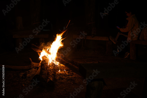 Orange flame from a burning bornfire photo