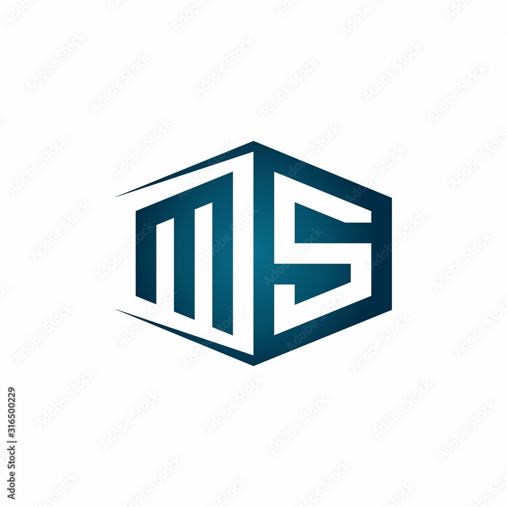 MS monogram logo with hexagon shape and negative space style ribbon design template MS monogram logo with hexagon shape and negative space style ribbon design template