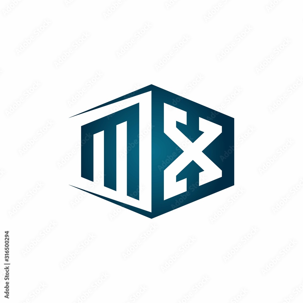 MX monogram logo with hexagon shape and negative space style ribbon design template MX monogram logo with hexagon shape and negative space style ribbon design template
