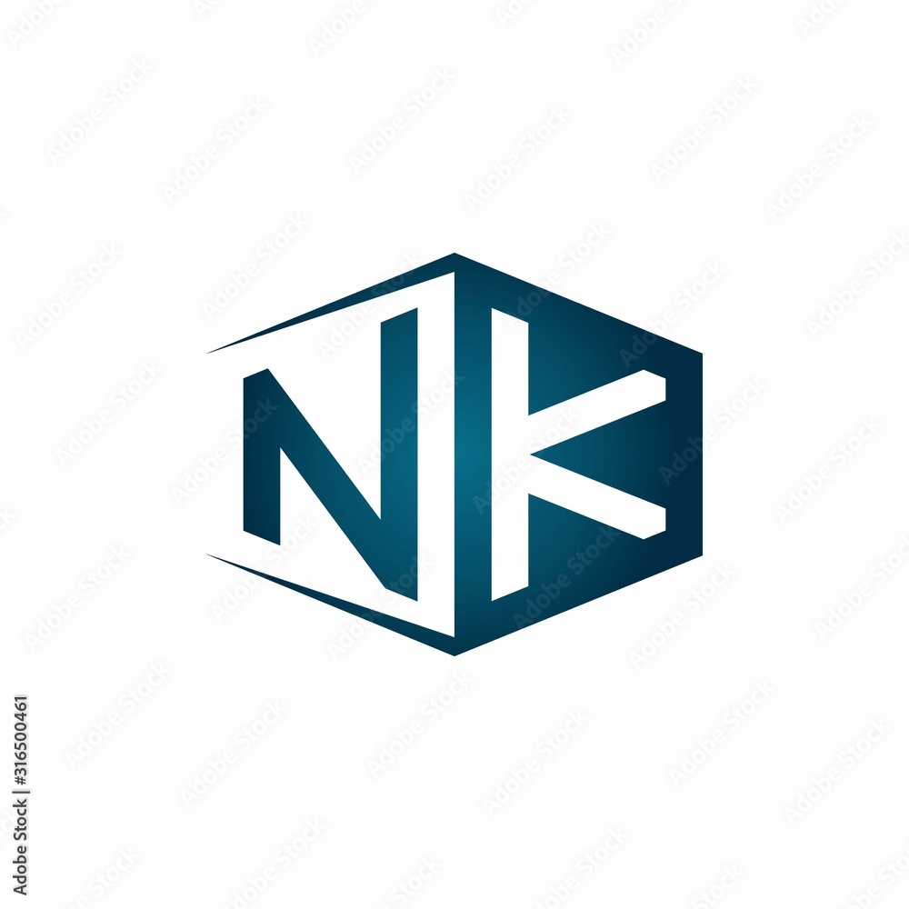 NK monogram logo with hexagon shape and negative space style ribbon design template NK monogram logo with hexagon shape and negative space style ribbon design template