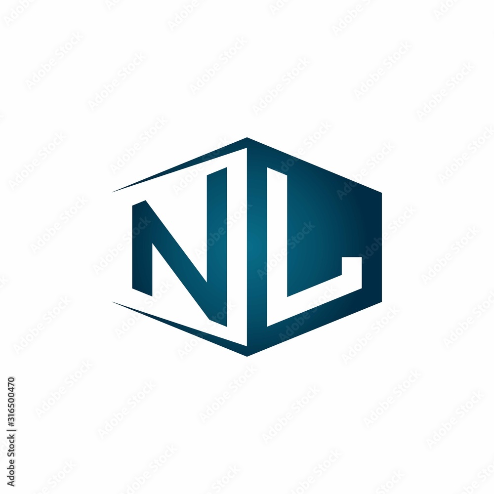 NL monogram logo with hexagon shape and negative space style ribbon design template NL monogram logo with hexagon shape and negative space style ribbon design template