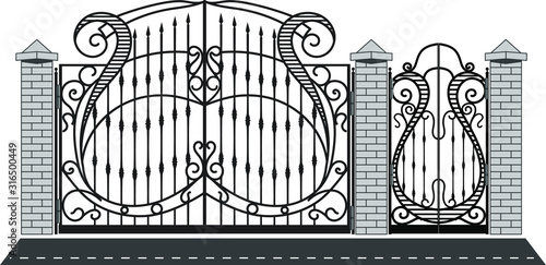 Steel railing panels that include balls, flowers, leaves and rosettes. Aluminum handrail, vector construction. Use these decorative iron cross bars to create a unique window guard or balcony railing. 