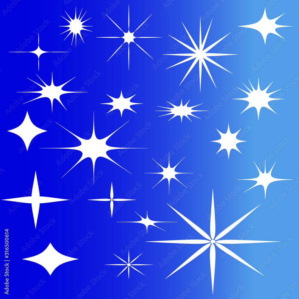 Twenty assorted sparkle, snowflake and bling vector shapes Twenty assorted sparkle, snowflake and bling vector shapes