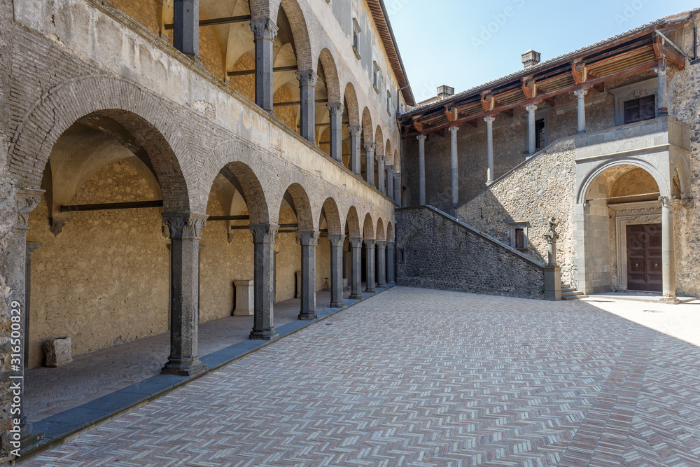 BRACCIANO / ITALY - JULY 2015: Inner yard of medieval castle of Bracciano, Italy