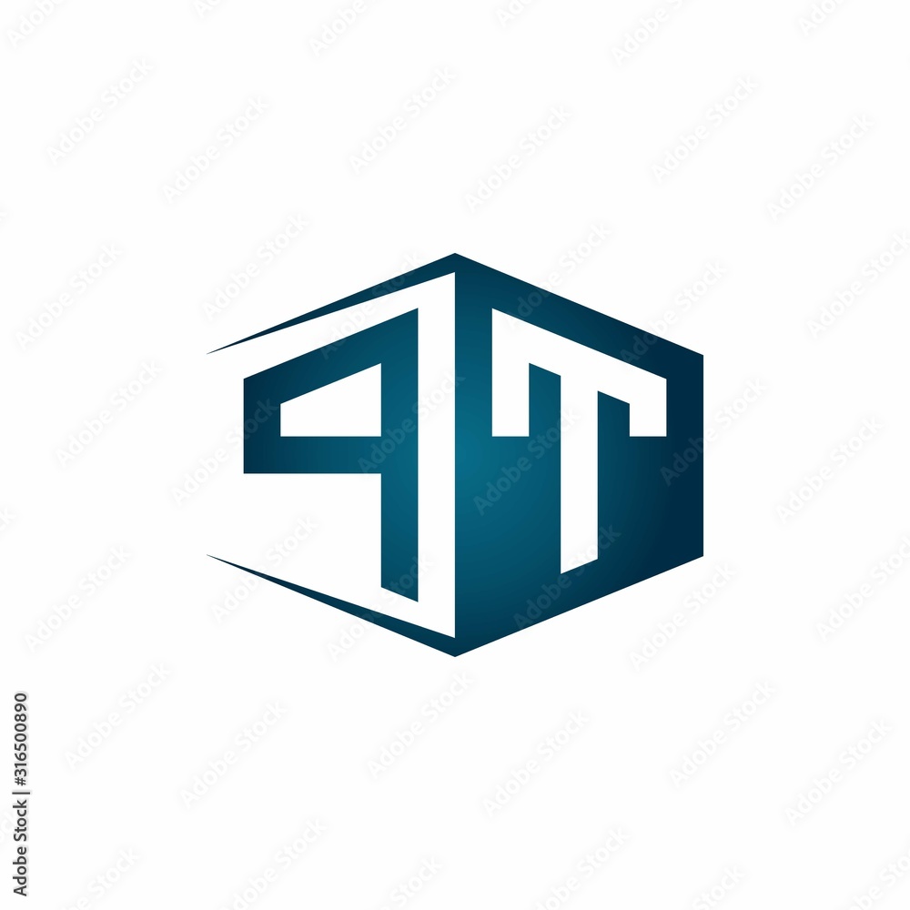 PT monogram logo with hexagon shape and negative space style ribbon ...