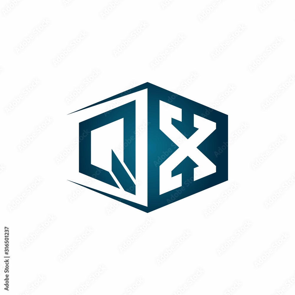 QX monogram logo with hexagon shape and negative space style ribbon design template QX monogram logo with hexagon shape and negative space style ribbon design template