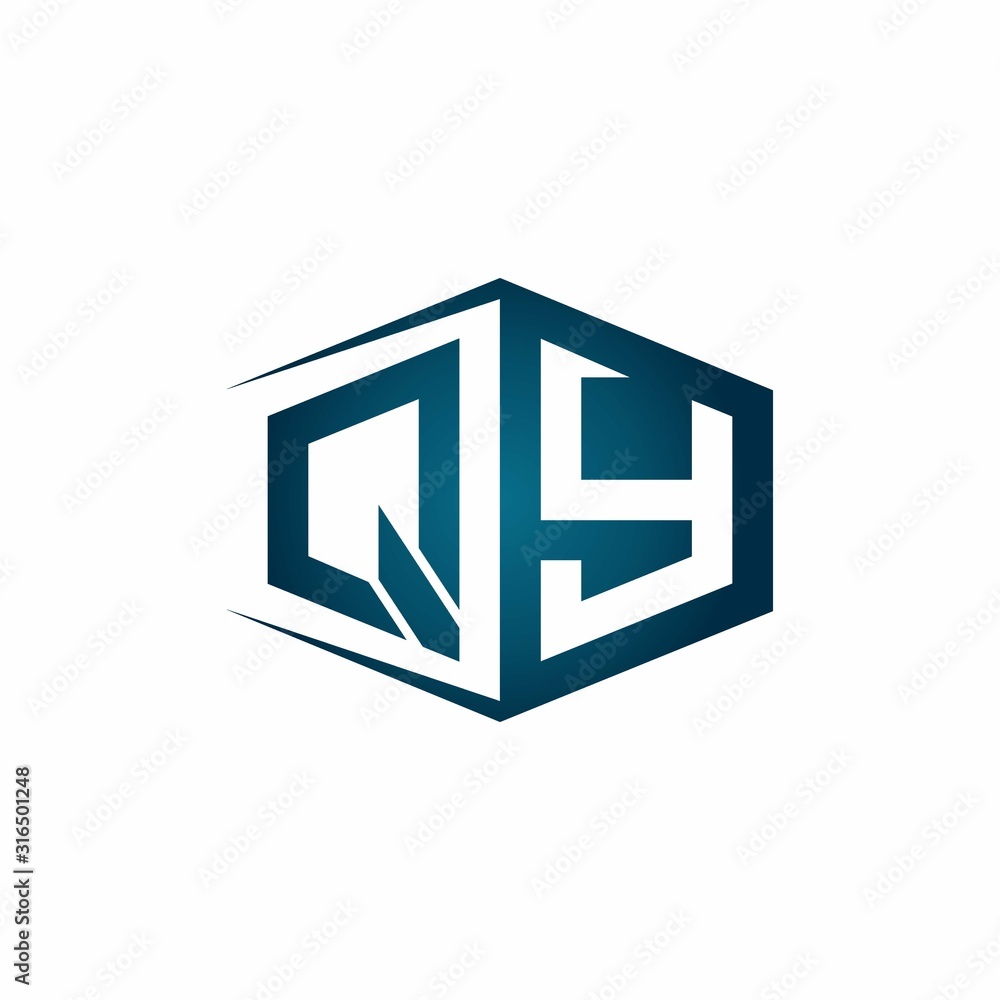 QY monogram logo with hexagon shape and negative space style ribbon design template QY monogram logo with hexagon shape and negative space style ribbon design template