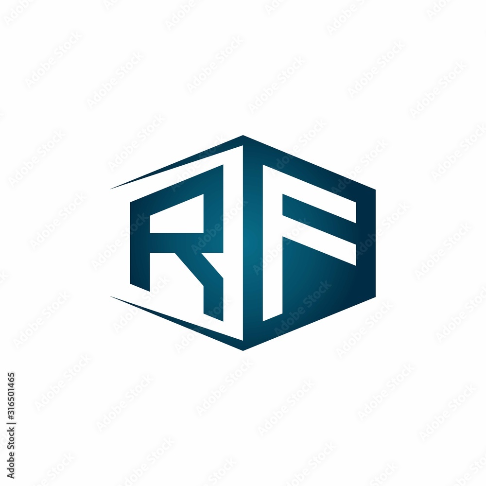 RF monogram logo with hexagon shape and negative space style ribbon design template RF monogram logo with hexagon shape and negative space style ribbon design template