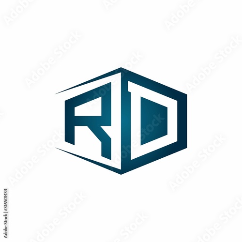 RD monogram logo with hexagon shape and negative space style ribbon design template