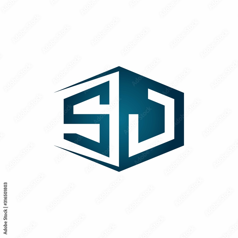 SJ monogram logo with hexagon shape and negative space style ribbon design template SJ monogram logo with hexagon shape and negative space style ribbon design template