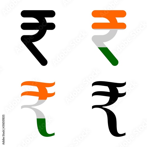 Indian Rupee currency symbol set, INR money icon isolated on white background. Vector illustration