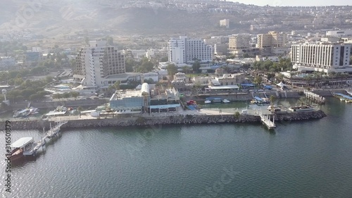 Sea of Galilee in Tiberias, Israel. Aerial view of the coastline, the old city and the hotels zone. © MagioreStockStudio
