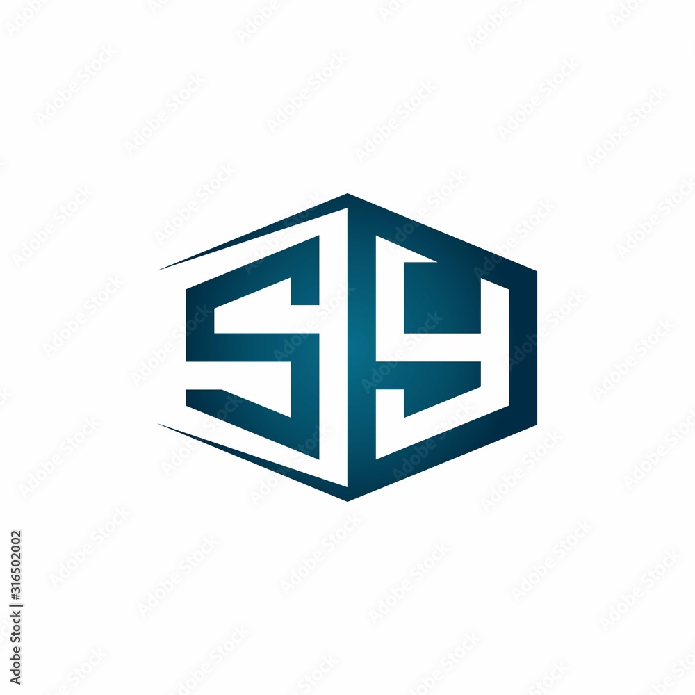 SY monogram logo with hexagon shape and negative space style ribbon design template SY monogram logo with hexagon shape and negative space style ribbon design template