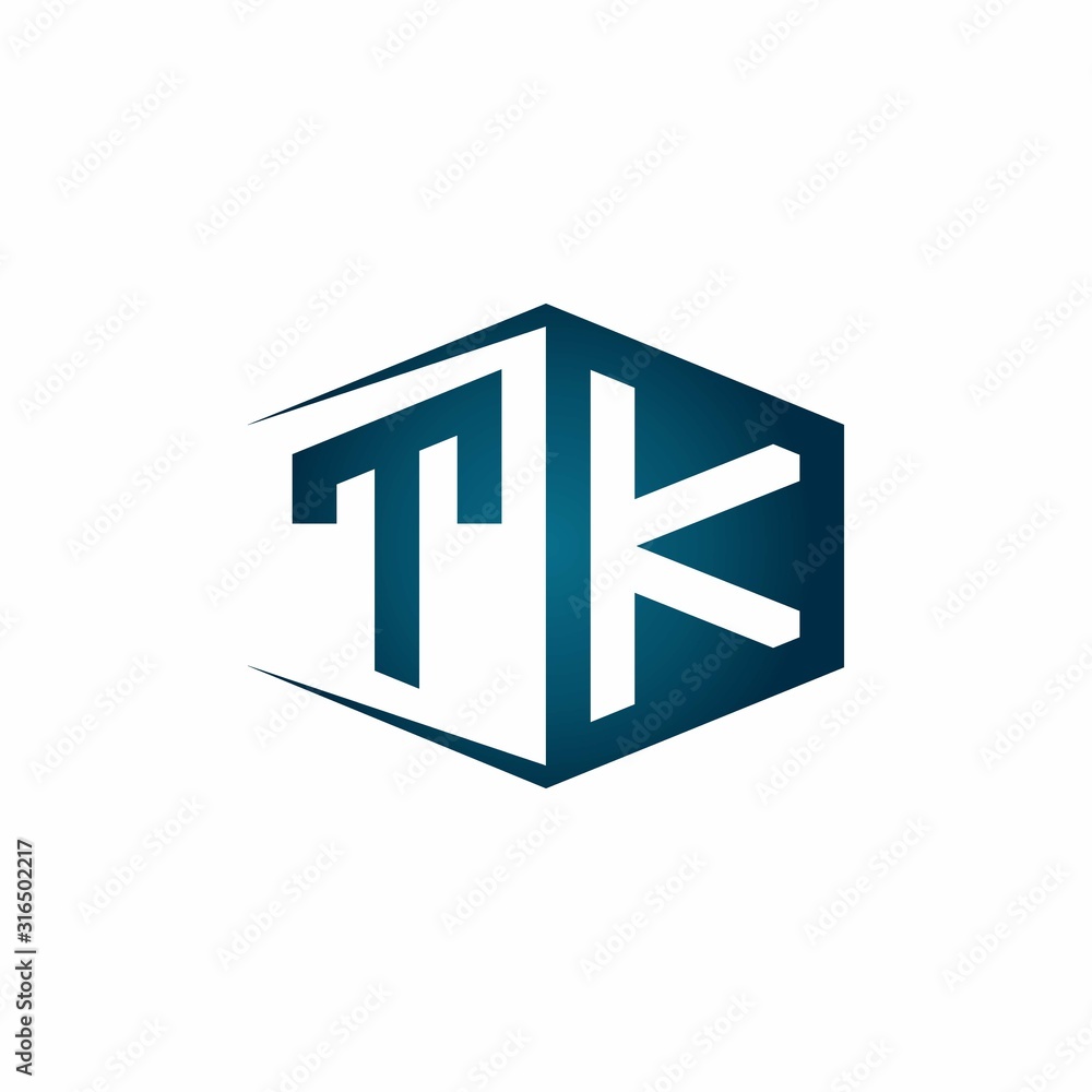 TK monogram logo with hexagon shape and negative space style ribbon design template TK monogram logo with hexagon shape and negative space style ribbon design template