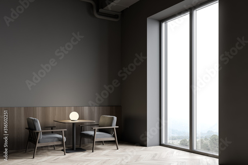 Table in modern gray coffee shop