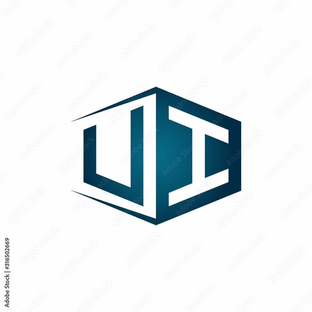 UI monogram logo with hexagon shape and negative space style ribbon design template UI monogram logo with hexagon shape and negative space style ribbon design template