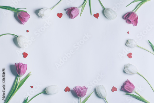 Frame made of colourful tulips