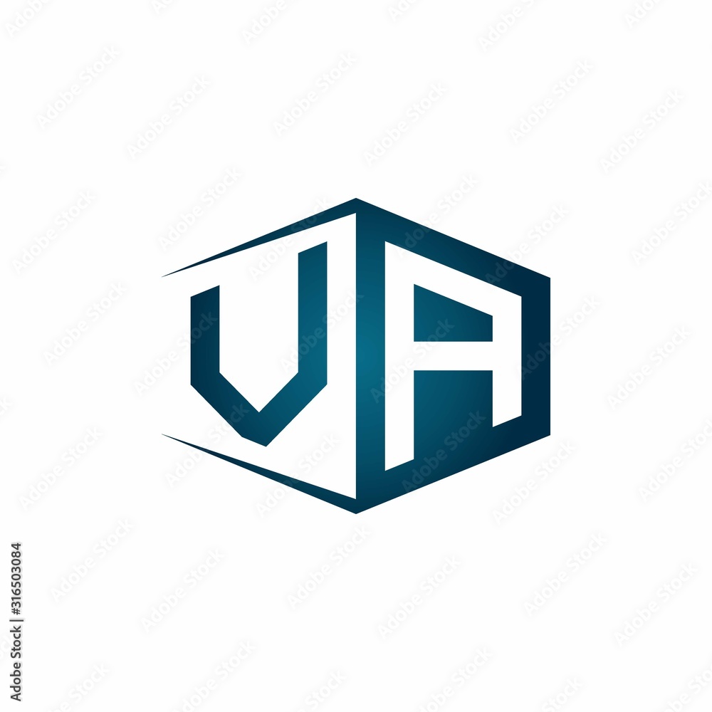 VA monogram logo with hexagon shape and negative space style ribbon design template VA monogram logo with hexagon shape and negative space style ribbon design template