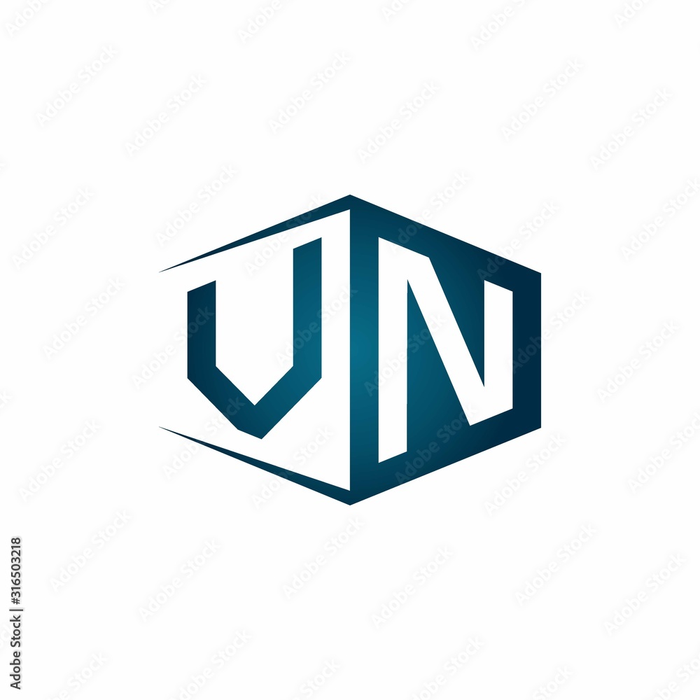 VN monogram logo with hexagon shape and negative space style ribbon design template VN monogram logo with hexagon shape and negative space style ribbon design template