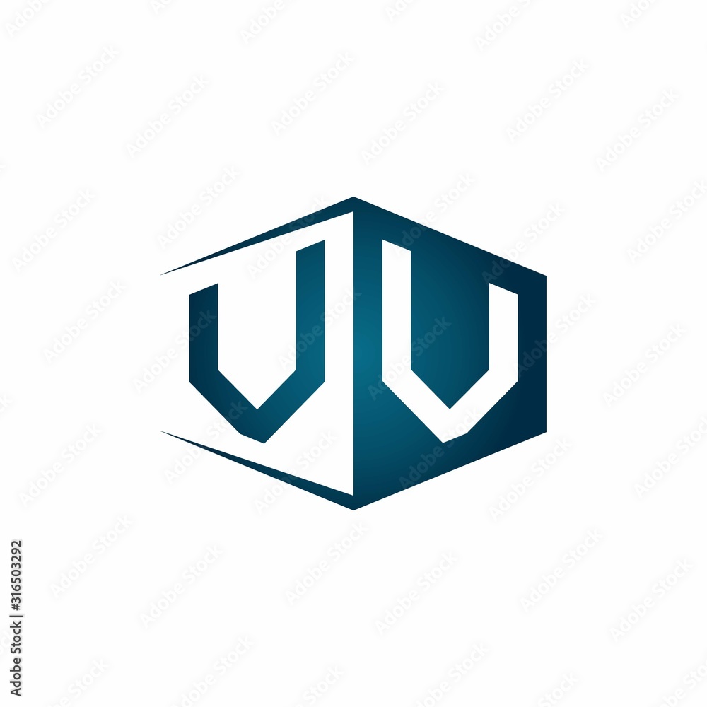 VV monogram logo with hexagon shape and negative space style ribbon design template VV monogram logo with hexagon shape and negative space style ribbon design template