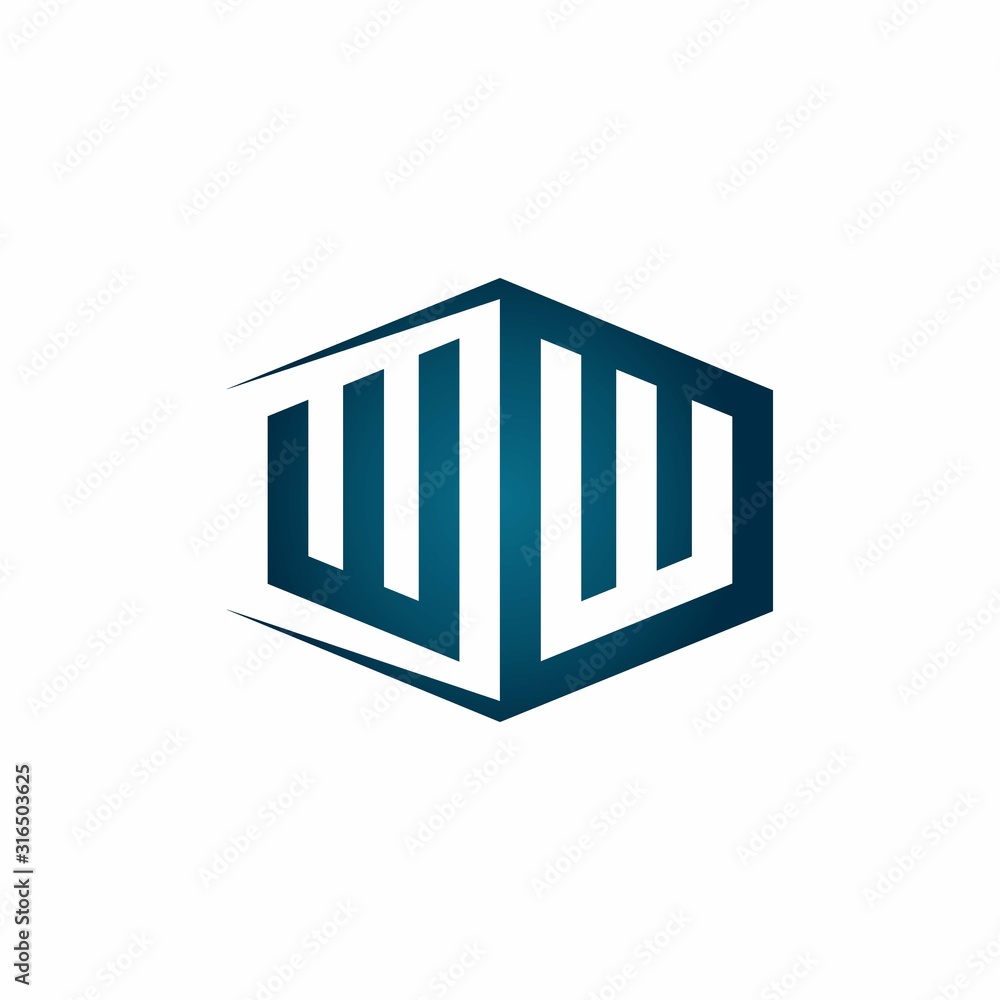 WW monogram logo with hexagon shape and negative space style ribbon design template WW monogram logo with hexagon shape and negative space style ribbon design template